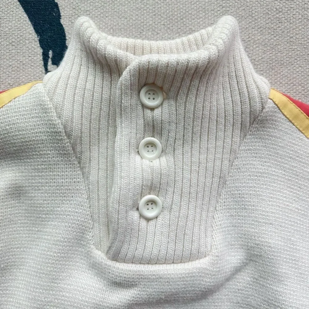 VTG Y2K Geometric White Wool Blend Sweater Sz S Pocket Denmark Made Ski Knit